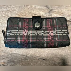 Coach Black & Pink Tartan Plaid Wallet